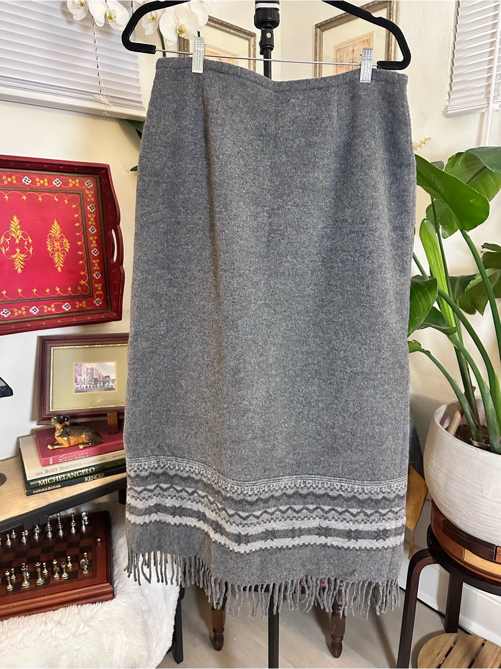 ✨ Vintage Talbots Wool Blend Fair Isle Fringed Maxi Skirt ✨